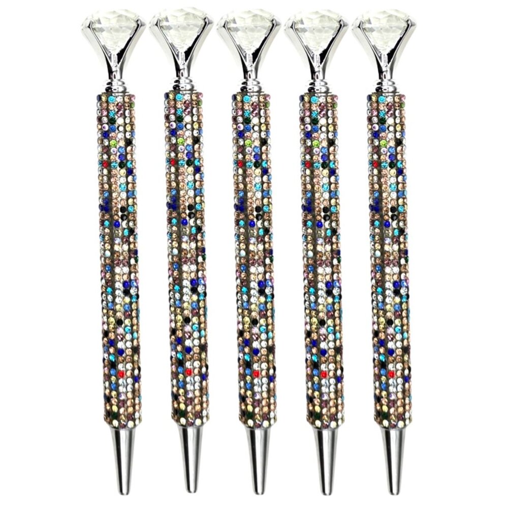 🟢 5️⃣ Pack Bling Rhinestone Crown Multi-Color Ballpoint Pens
